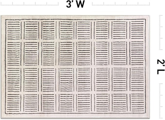 Rugshop Bohemian Stripe Lines Washable Non Slip Area Rug 2' x 3' Ivory