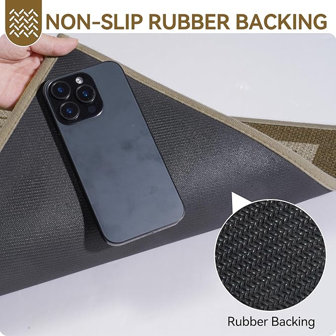 Front Door Mat 17''x30'', Absorbent Muddy Dirt Resist Washable Non Slip Low-Profile Indoor Doormat, Easy Clean Welcome Entryway Door Mats, Brown