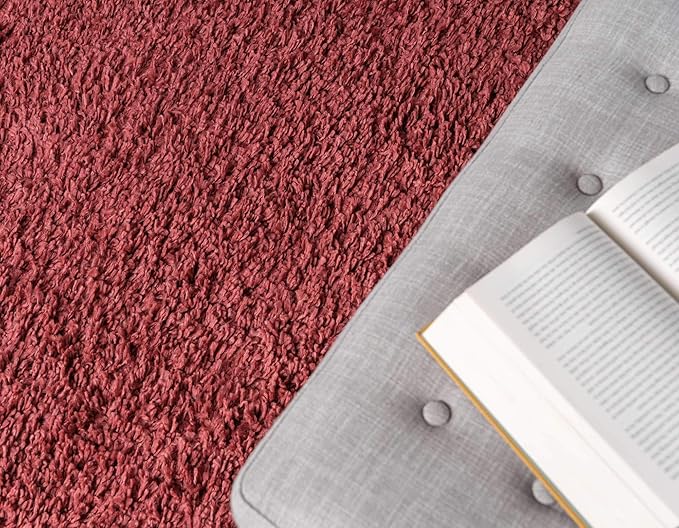 Unique Loom Davos Shag Collection Area Rug - Solid (4' 1" Round, Poppy)