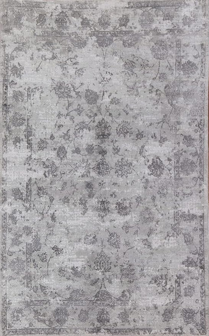 Rug Source Modern Collection, 5x8 Abstract Rug, Hand Knotted Greys & Charcoal Floral Rug, Oriental 100% Silk Carpet for Foyer, Entryway and Hallway