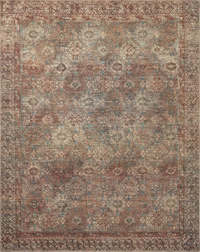 Loloi Amber Lewis Billie Collection, Aqua & Rust 2'-0" x 5'-0" Area Rug – Antique & Distressed Accent Rugs for Living Room, Bedroom, Entryway & Hallway, No Shed High Traffic Area Home Decor Rug