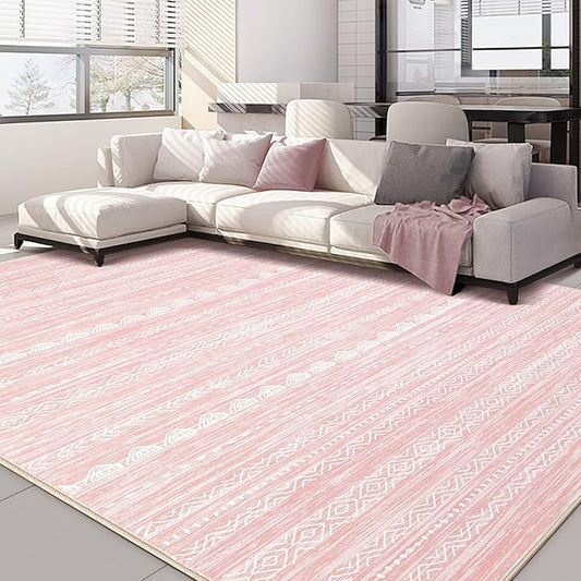 Nakagishi Pink Rugs for Bedroom Girls: 5x8 Washable Boho Large Neutral Area Rug Cute Soft Modern Indoor Floor Non Slip Accent Carpet for Living Room Nursery Kids Playroom Dorm Preppy Baby Room Decor