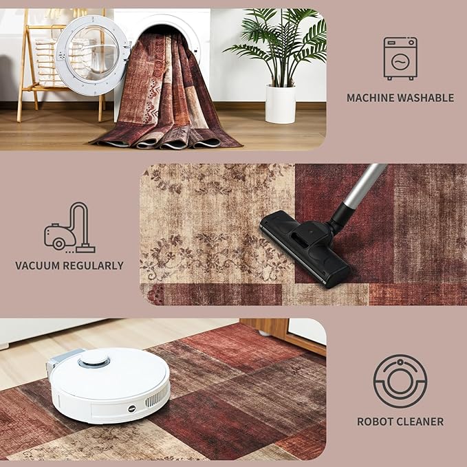 DweIke Large Modern Washable Area Rugs 8x10, Living Room Rug Non-Slip and Non-Shedding Large Rugs for Bedroom, Low Pile Indoor Rubber Backed Carpets for Dining Office Home Decor, Red