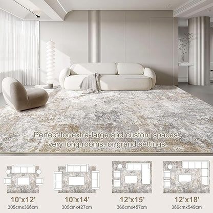 10x12 Area Rug Living Room Rugs - Washable Neutral Modern Abstract Soft Thin Large Rug Indoor Floor No Slip Rug Carpet for Bedroom Under Dining Table Home Office Decor - Brown Grey