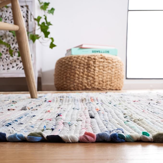 SAFAVIEH Rag Rug Collection Runner Rug - 2'3" x 7', Grey & Multi, Handmade Boho Stripe Cotton, Ideal for High Traffic Areas in Living Room, Bedroom (RAR121M)