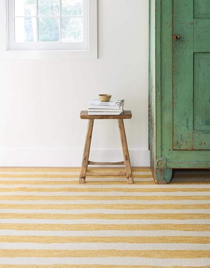 Dash & Albert Silas Stripe Gold Hand Micro Hooked Wool Rug, 7.5 X 9.5 Feet, Yellow/Orange Stripe Pattern - Premium Luxury Hotel Quality Soft Breathable Hypoallergenic Machine Washable Easy Care All