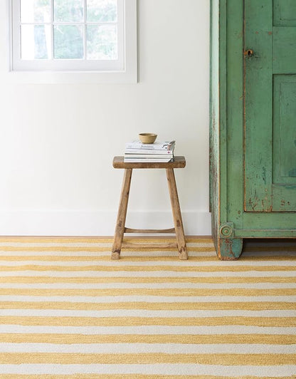 Dash & Albert Silas Stripe Gold Hand Micro Hooked Wool Rug, 9.5 X 13.5 Feet, Yellow/Orange Stripe Pattern - Premium Luxury Hotel Quality Soft Breathable Hypoallergenic Machine Washable Easy Care All