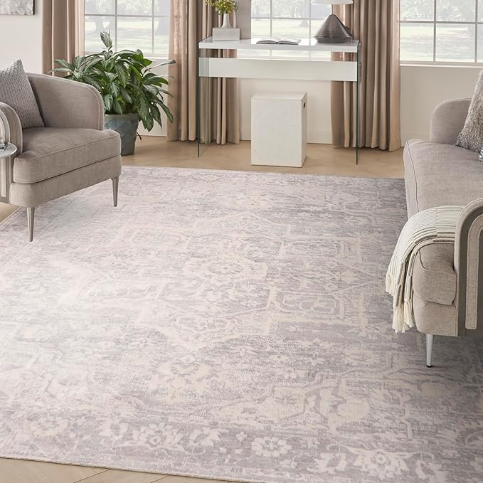 Nourison Home Astra Machine Washable Grey 9' x 12' Area Rug - Easy Clean, Non Shedding, Bed Room, Living Room, Dining Room, Kitchen (9' x 12')
