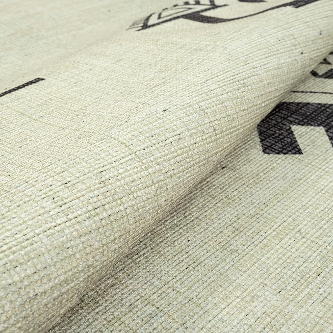 GLN Rugs Contemporary Collection - Machine Washable Area Rug, Contemporary Washable, Non Slip, Low Pile Chenille Rug, Living Room, Bedroom, Kitchen Rug (2'6" x 7' Cream/Anthracite)