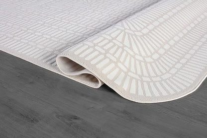 Beverly Rug Modern Geometric Area Rug 6x9 Low-High Pile Durable Soft Abstract Grid Indoor Rugs for Living Dining Room Office Stain Resistant Non Shedding Casual Indoor Carpet Beige White 6 x 9