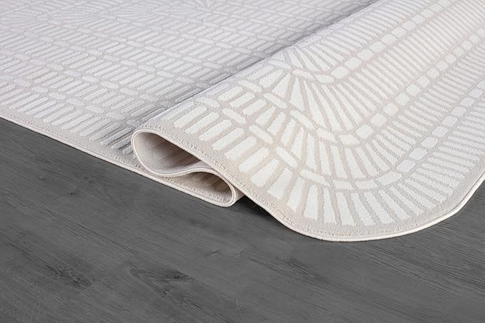 Beverly Rug Modern Geometric Area Rug 5x7 Low-High Pile Durable Soft Abstract Grid Indoor Rugs for Living Dining Room Office Stain Resistant Non Shedding Casual Indoor Carpet Beige White 5 x 7