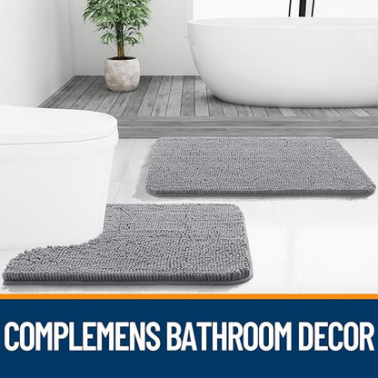 OLANLY Bathroom Rugs 44x32, Extra Soft Absorbent Chenille Bath Rugs, Rubber Backing Quick Dry, Machine Washable Bath Mats for Bathroom Floor, Tub and Shower, Home Decor Accessories, Grey