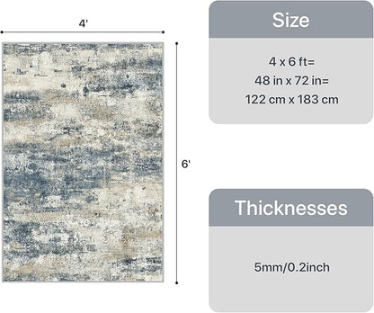 GENIMO 4x6 Rug for Entryway Washable Area Rug, Modern Abstract Small Rugs for Entrance Living Room, Bedroom Beside Rugs, Non-Slip Low Pile Lightweight Soft Carpet, Navy Blue