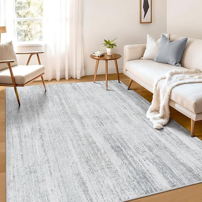 MUJOO 5x7 Washable Area Rug,Modern Abstract Rugs for Living Room Bedroom Dining Room,Large Non Slip Carpet Indoor,Low Pile Throw Rug Accent Neutral Grey