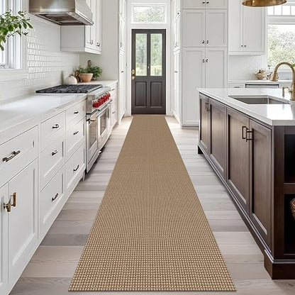 IOHOUZE Washable Exrea Long Hallway Runner Rug 2.6x18 Rubber Backed Kitchen Runner Entryway Runner Indoor, Woven Rugs Floor Carpet for Kitchen Hall Entryway Stair, Orange/Tan/Brown