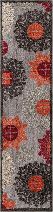 Unique Loom Outdoor Modern Collection Area Rug - Chicago (2' x 8' Runner Brown/Orange)