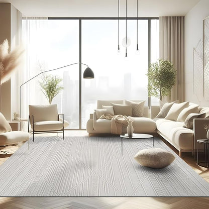 CAMILSON Micro Loop Rug 10x14 Modern Luxury Geometric Pattern Large Area Rugs Soft High and Low Pile Stain Resistant Easy-Cleaning Non-Shedding for Living Room Office Indoor Carpet (10 x 14 / White)