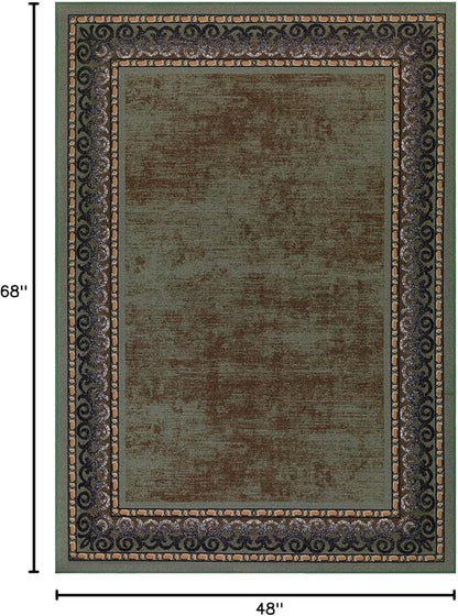 Antep Rugs Alfombras Bordered Modern 4x6 Non-Slip (Non-Skid) Low Pile Rubber Backing Indoor Area Rug (Green, 4' x 5'8")