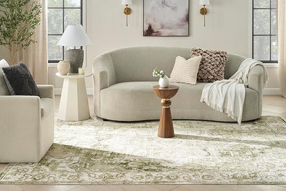 Nourison Home Astra Machine Washable Ivory Green 6'7" x 9' Area Rug - Easy Clean, Non Shedding, Bed Room, Living Room, Dining Room, Kitchen (7' x 9')