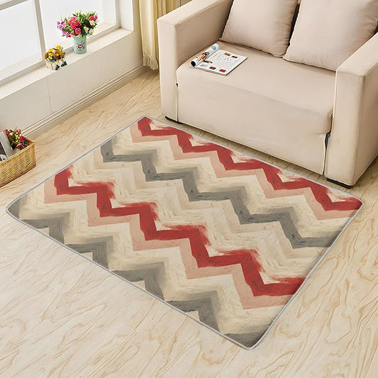 Chevron Pattern Rug, Farmhouse Stripes, 7x10, Washable Non Slip Soft Indoor Carpet