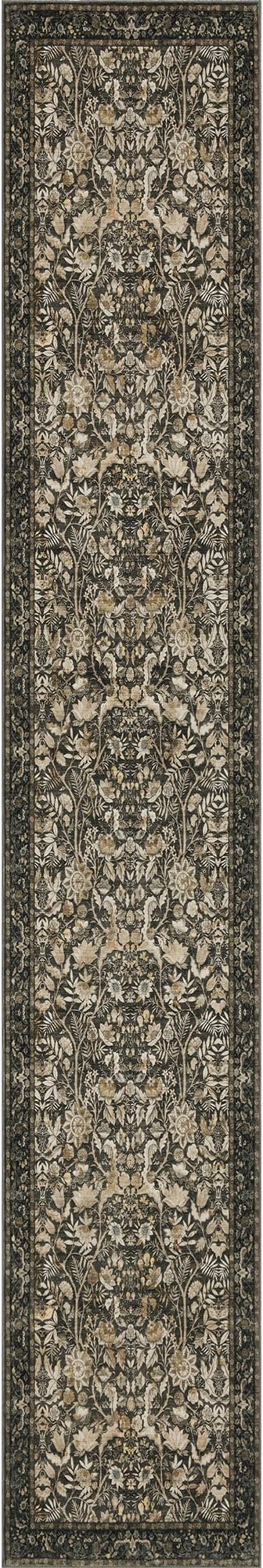 Washable Runner Rug 2x12: Vintage Boho Floral Carpet Runners for Hallway Entryway Non-Slip - Soft Botanical Low Pile Thin Mat for Kitchen Bathroom Bedroom Laundry Floor Decor - Dark Brown