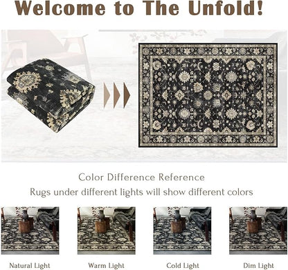 Kitchen Runner Rugs Non Skid Washable - 2.5x8ft Long Charcoal Black Boho Farmhouse Hallway Runner Rug Low Pile Vintage Moody Floral Carpet for Hallway Laundry Room Entryway Bedroom Foyer