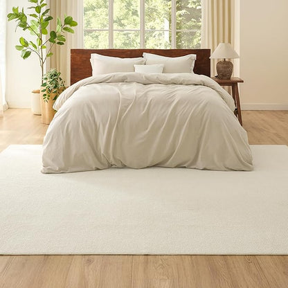 Bedsure 5x7 Faux Wool Area Rugs for Living Room, Machine Washable Carpet, Non-Slip Backing, Pet Friendly Throw Rug for Bedroom Dining Room, Linen