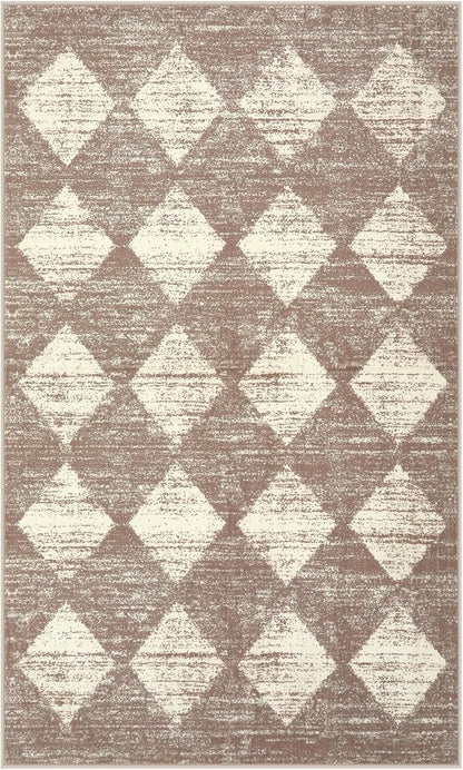 Lahome Moroccan Treills Area Rug - 3x5 Beige Rugs for Living Room Washable Entry Mat, Checkered Modern Soft Pet Friendly Indoor Accent Carprt for Coffee Table Bedroom Family Dinning Room Playroom