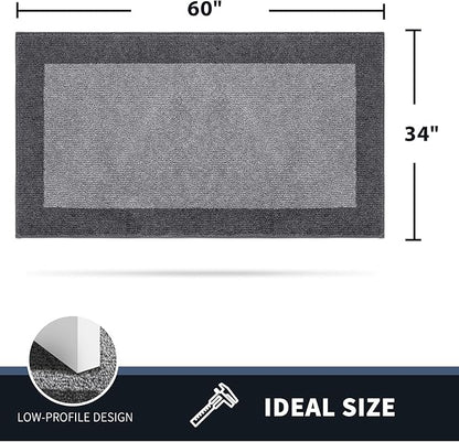 PURRUGS Dirt Trapper Door Mat 34" x 60", Non-Slip/Skid Machine Washable Entryway Rug, Shoes Scraper, Throw Rug, Super Absorbent Area Rug for Muddy Wet Shoes and Paws, Light Grey & Grey