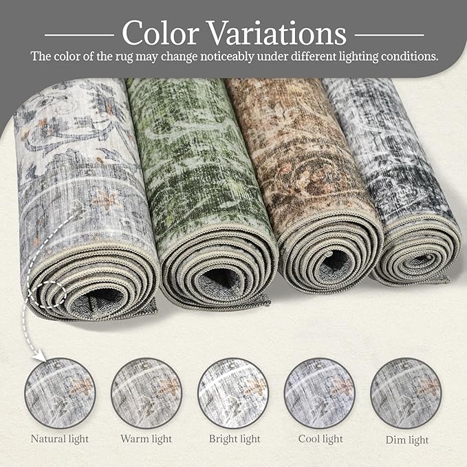Washable Area Rugs 5'x7' Non-Slip Vintage Boho Distressed Fade Resistant Low Pile Carpet for High-Traffic Living Room, Bedroom & Dining Room
