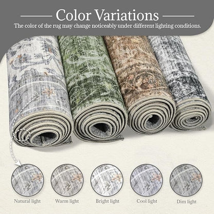 Washable 2'x3' Non Slip Rug Vintage Soft Low Pile Lightweight Boho Area Rugs for High-Traffic Areas (Entryway, Kitchen, Hallway), Farmhouse Decor
