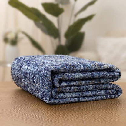 ReaLife Rugs Machine Washable Area Rug - Living Room Bedroom Bathroom Kitchen Entryway Office - Padded Low Pile Stain Resistant Premium - Boho Vintage Traditional - Lyle - Blue 7'6" x 9'6"