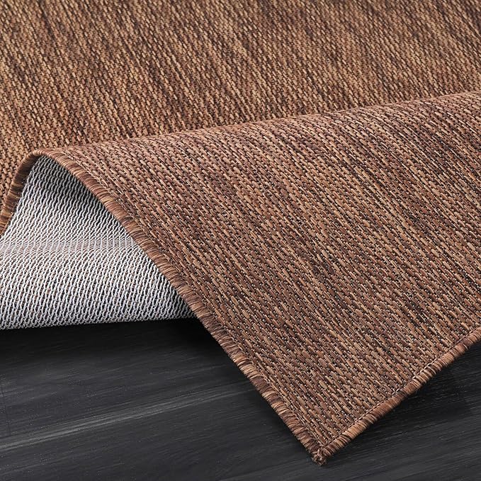 Beverly Rug Indoor Outdoor Rug 8x10, Washable Outside Carpet for Patio, Deck, Porch, Solid Modern Area Rug, Water Resistant, Gold Brown