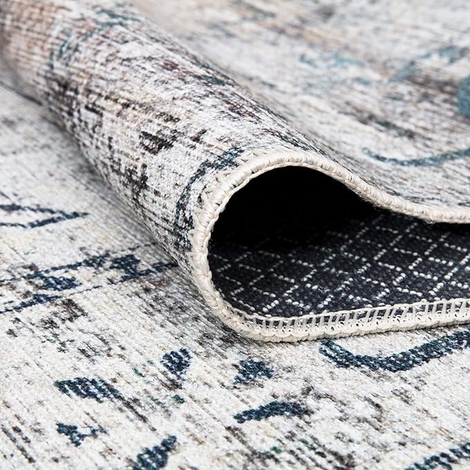 Bloom Rugs Washable Non-Slip 6' x 9' Rug - Teal/Beige Traditional Area Rug for Living Room, Bedroom, Dining Room, and Kitchen - Exact Size: 6' x 9'