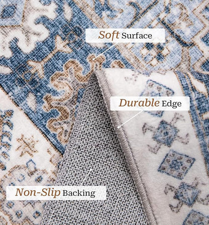 zesthome 6x9 Area Rug, Super Soft Washable Rugs for Living Room, Non-Slip Stain Resistant Vintage Rugs, Ultra-Thin Large Area Rugs (Blue/Beige,6'x9')