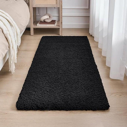 Bathroom Rug 24x48 Non Slip Fluffy Bath Mat for Bathroom Floor Washable Plush Luxury Bath Rug for Tub Soft Shower Mat, Black