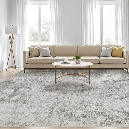 10x14 Area Rugs Living Room: Washable Large Abstract Neutral Modern Soft Rug Stain Resistant Indoor Floor Non-Slip Accent Carpet for Bedroom Nursery Playroom Office Dining Room Home Decor- Greige