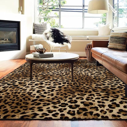 Leopard Rug 6x9 Washable Area Rug Soft Large Bedroom Rug Non Slip Living Room Rugs Leopard Print Low-Pile Indoor Carpet for Den Dorm Playroom（6x9ft,Brown）