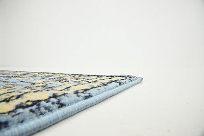 Unique Loom Taftan Collection Border Geometric Tribal Inspired Design Area Rug (3' 0 x 16' 5 Runner, Light Blue/ Gold)
