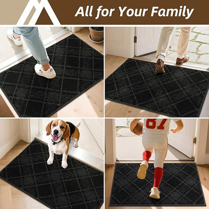 COSY HOMEER Plaid Door Mat 24" x 36",Dirt Trapper Entryway Rugs,Non-Slip Washable Farmhouse Doormat,Low Profile Welcome Mats for Paws Black