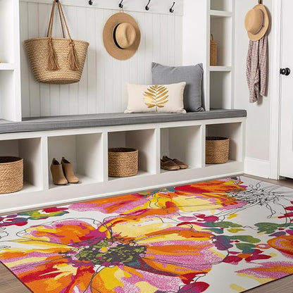 Rugshop Multi Bright Flowers Non Slip Non-Shedding Area Rug for Living Room, Dining Room and Bedroom, 6'6" x 9'
