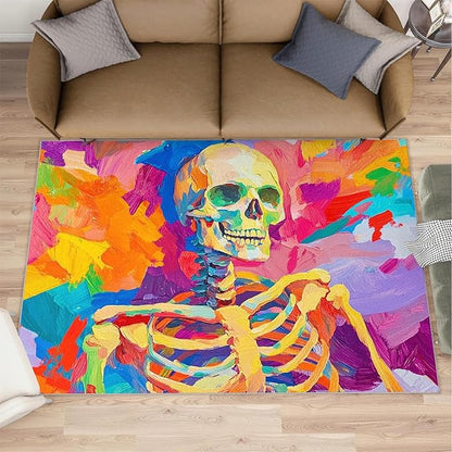 2x4 Abstract Graffiti Runner Rug for Hallway - Colorful Skeletons Kitchen Mat, Pop Art Kitchen Runner Rug Soft Non Slip Anti Fatigue for Laundry Room Indoor Hallways