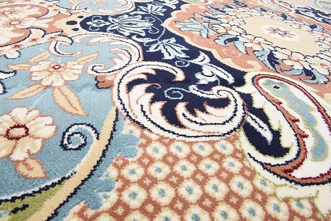 Unique Loom Narenj Collection Classic Traditional Medallion Textured Design Area Rug, 10' 0" x 10' 0", Navy Blue/Tan