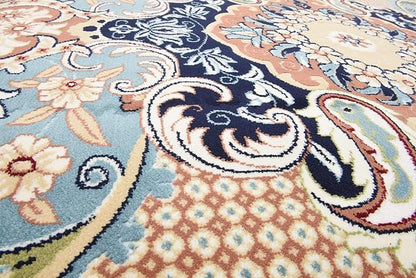 Unique Loom Narenj Collection Classic Traditional Medallion Textured Design Area Rug, 10' 0" x 10' 0", Navy Blue/Tan