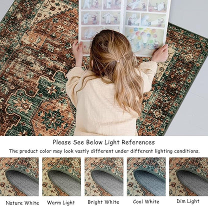 Moynesa Ultra-Thin Washable Round Rug - 6ft Large Dining Room Round Area Rug, Vintage Living Room Mat Stain Resistant Office Carpet for Bedroom Mudroom Kitchen Apartment Basement Foyer