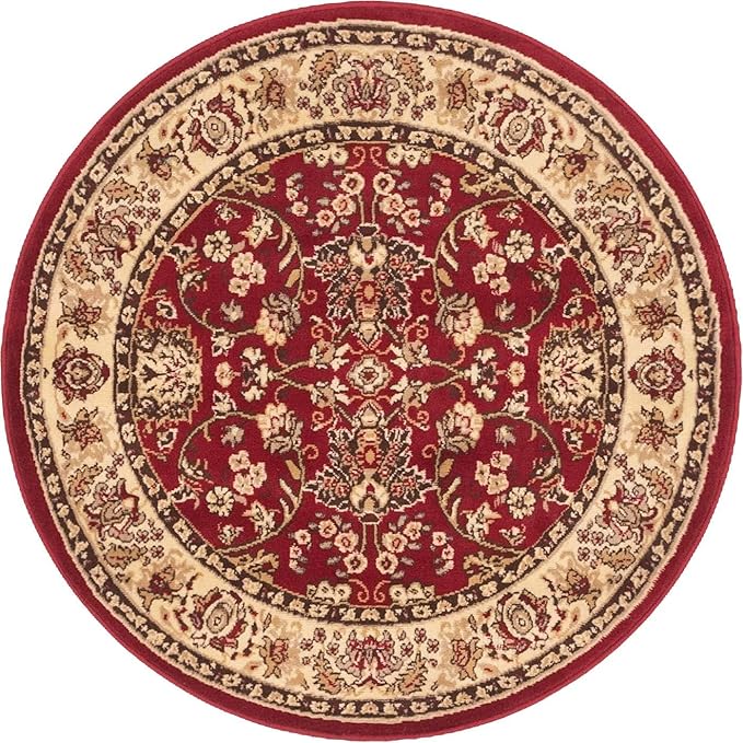 Unique Loom Sialk Hill Collection Area Rug - Washington (4' 1" Round Burgundy/Cream)