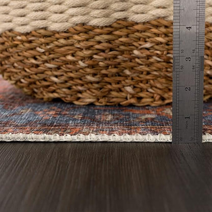 Bloom Rugs Washable 9' x 12' Rug - Terracotta/Blue Traditional Area Rug for Living Room, Bedroom, Dining Room, and Kitchen - Exact Size: 9' x 12'