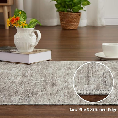 RUGSREAL Modern Runner Rug 2.5x8 Stain Resistant Washable Kitchen Runner Carpet ith Rubber Backing Low Pile Contemporary Solid Color Entryway Mat Ultra Soft Rug for Living Room Bedroom, Taupe
