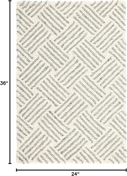 Dash & Albert Layers Grey Hand Hooked Wool Rug, 2 X 3 Feet, Grey/Ivory Geometric Pattern