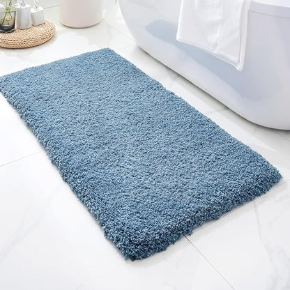Blue Bathroom Rug 24x48 Non Slip Fluffy Bath Mat for Bathroom Floor Washable Plush Luxury Bath Rug for Tub Soft Shaggy Absorbent Shower Sink Mat